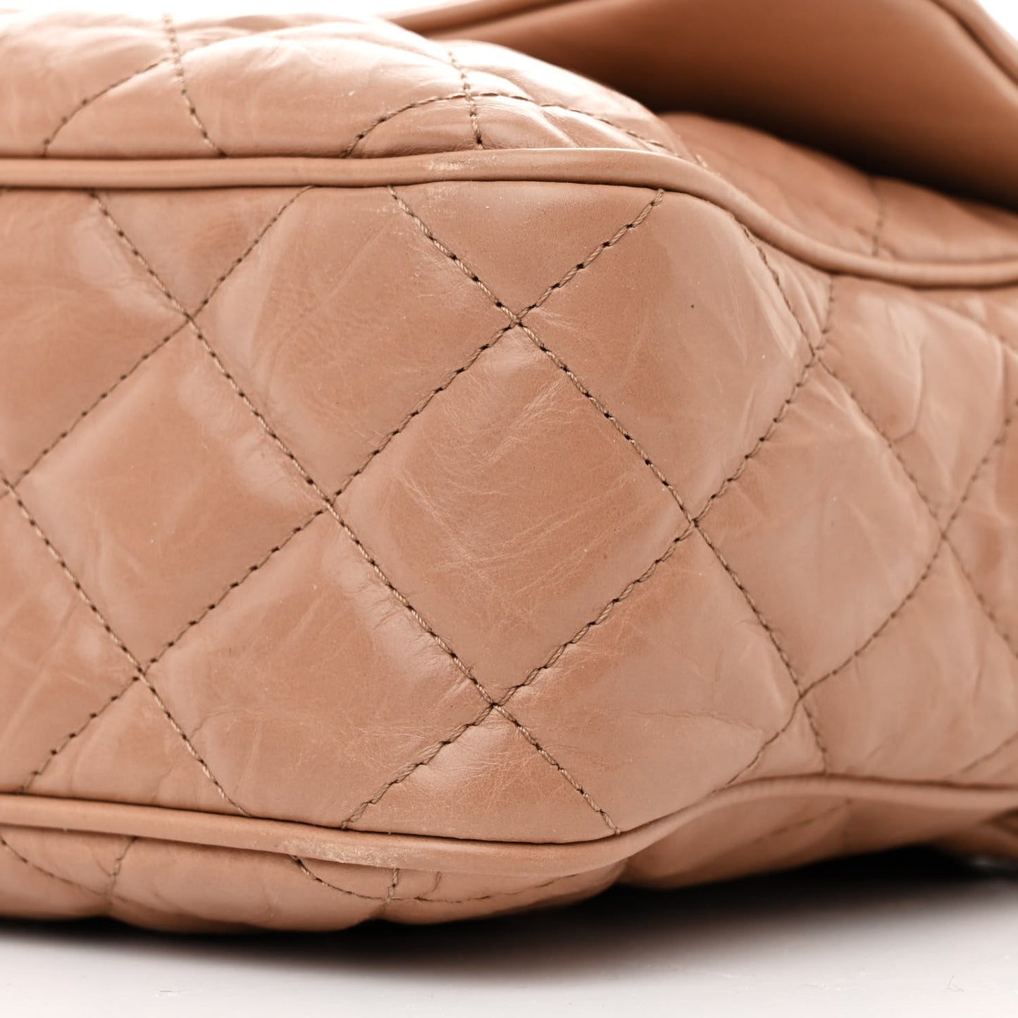 Aged Calfskin Quilted Medium Chain Detail Flap Light Brown