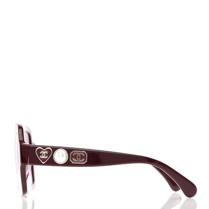 Chanel Acetate Charms Pearl Square Sunglasses 5479-A Burgundy 3 of 9