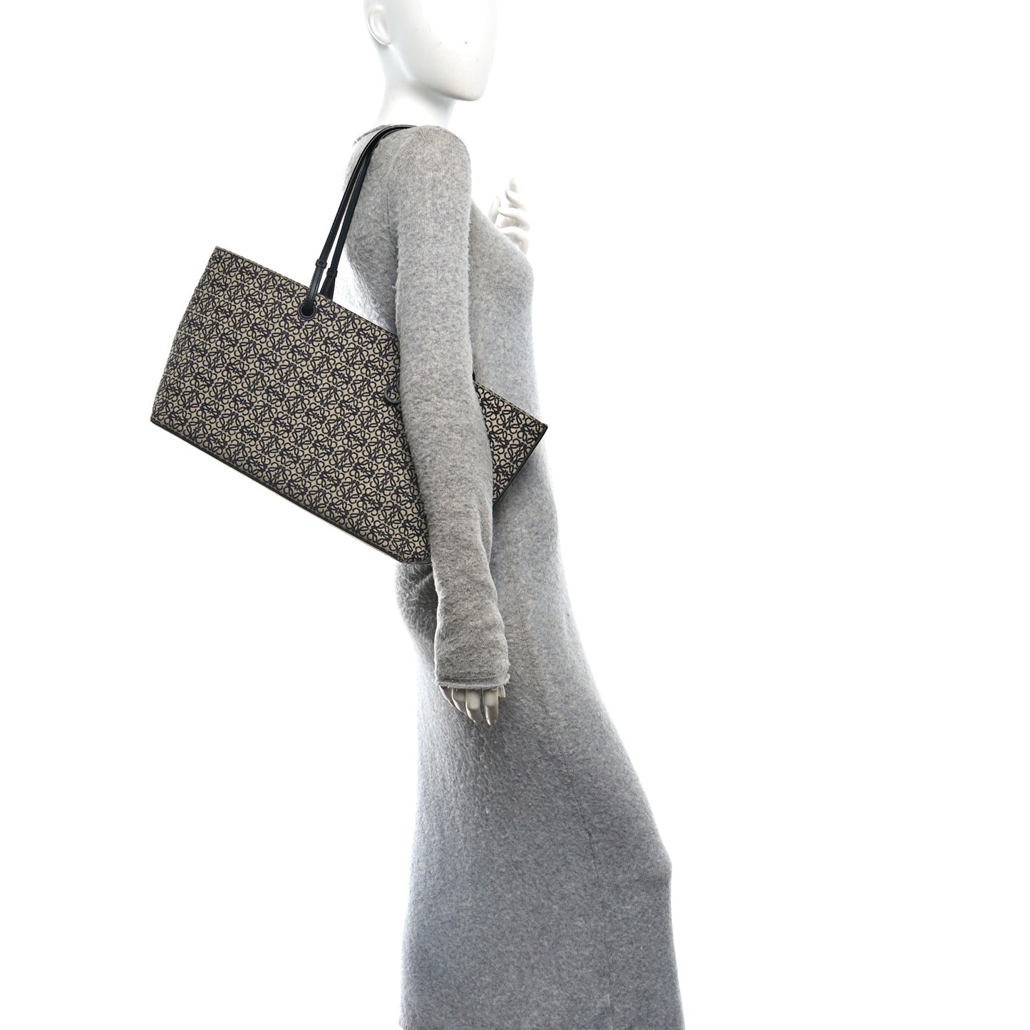 Jacquard Anagram Calfskin East West Tote Beige Black