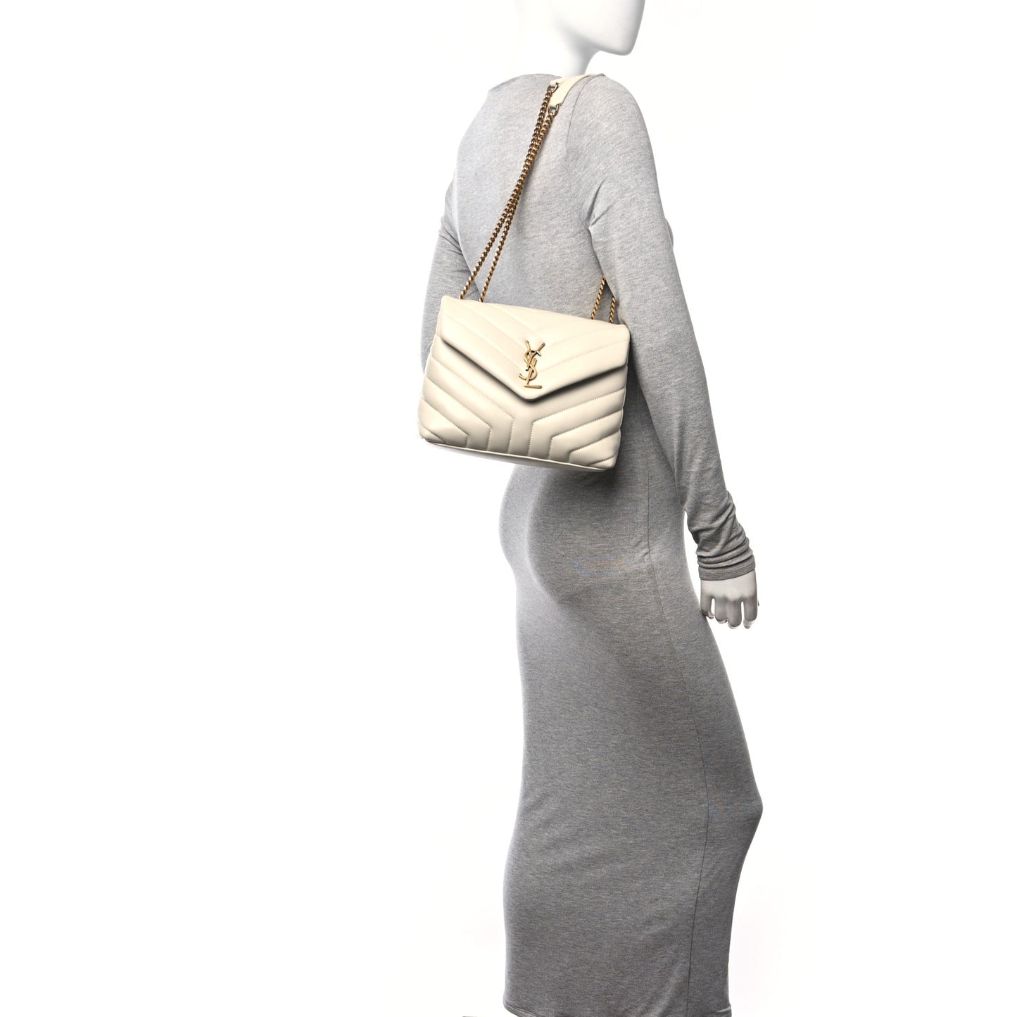 Calfskin Y Quilted Monogram Small Loulou Chain Satchel Crema Soft