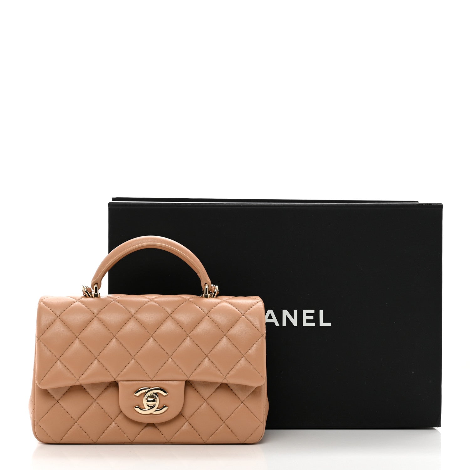 Chanel Lambskin Quilted Mini Top Handle Rectangular Flap Beige 12 of 12