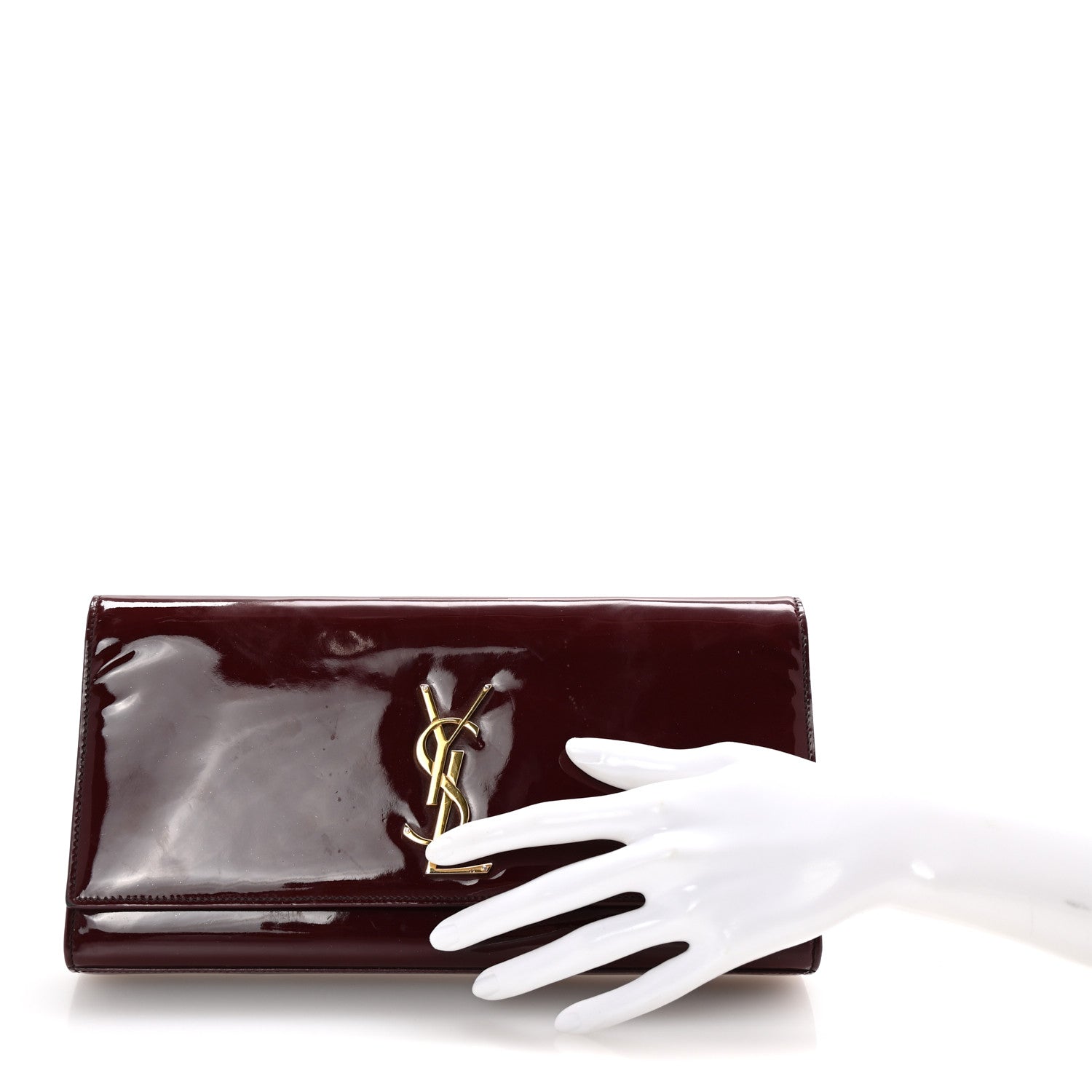 Saint Laurent Patent Classic Monogram Cassandre Clutch Dark Red 2 of 6