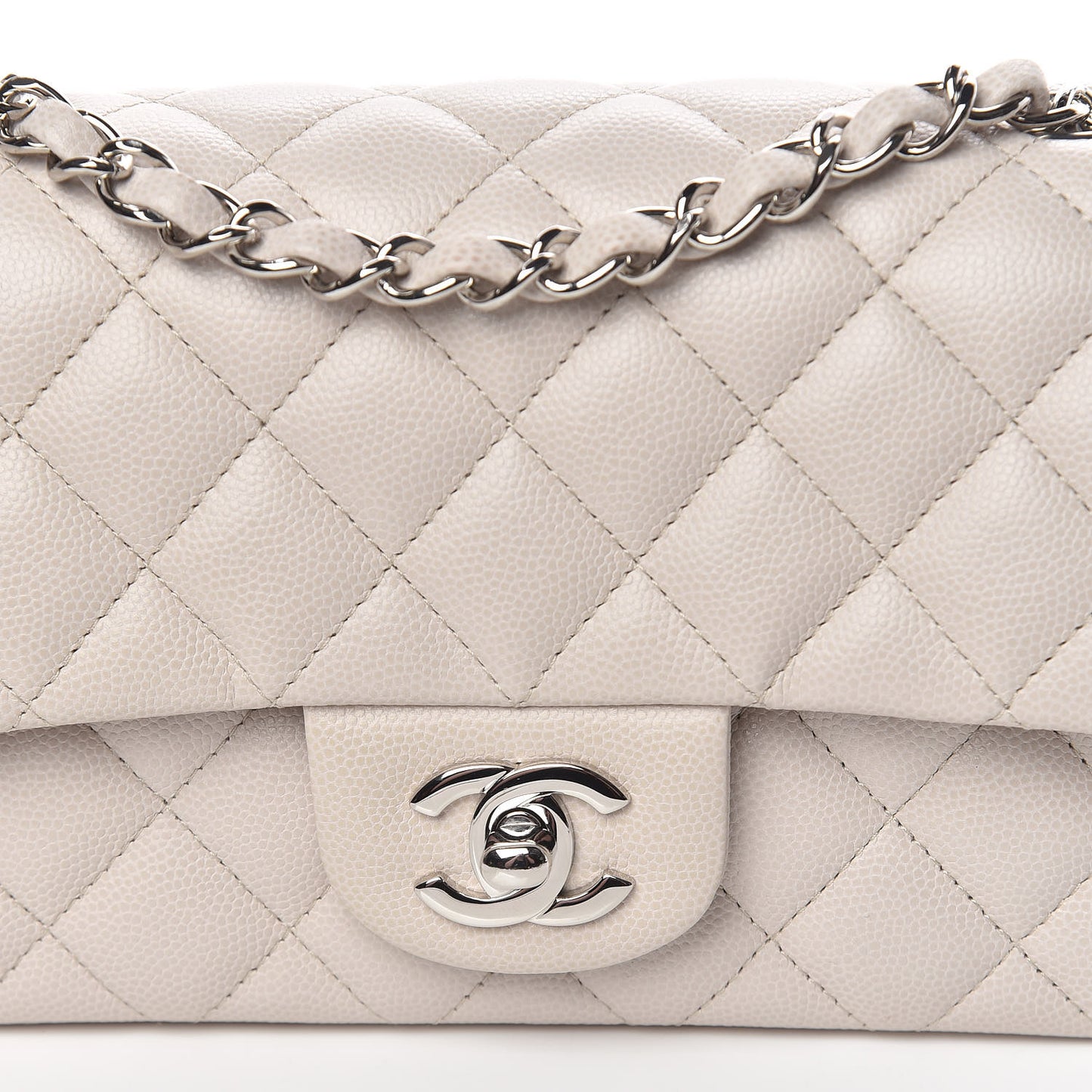 Caviar Quilted Mini Rectangular Flap Ivory