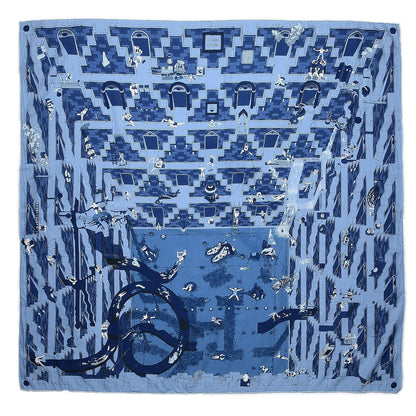 Hermes Silk Cotton Les Bains d'Hermès scarf 100 Blue Jean Ocean Marine 1 of 4