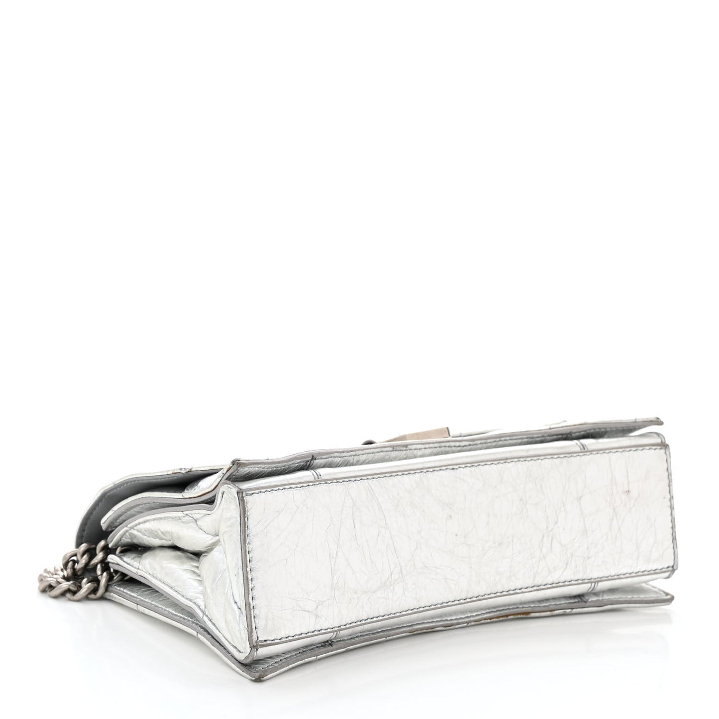 Crushed Calfskin Quilted Small Crush Chain Bag Silver