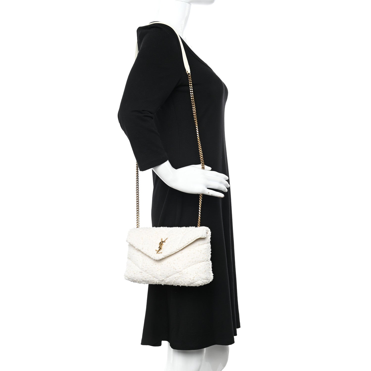 Saint Laurent Boucle Tweed Quilted Toy Loulou Puffer Monogram Chain Satchel Crema Soft 2 of 11