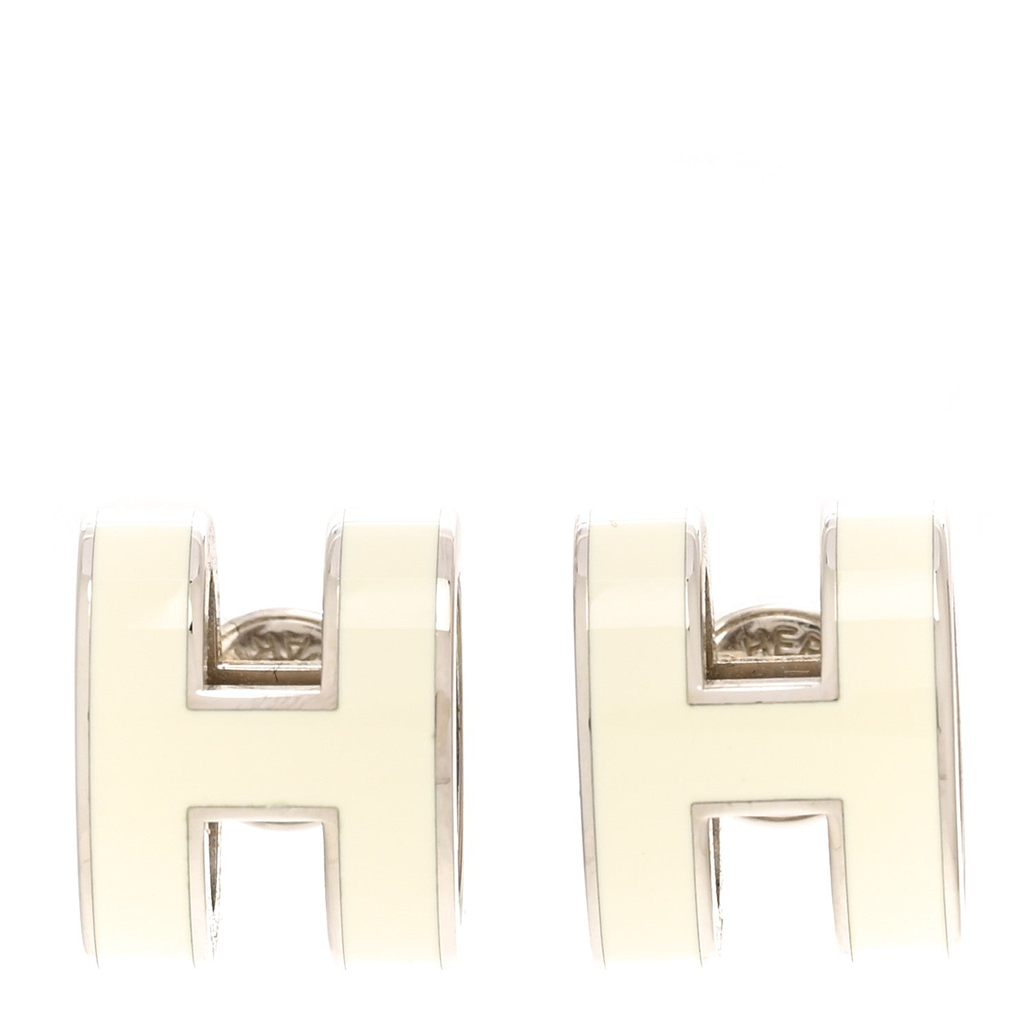 Hermes Palladium Lacquered Mini Pop H Earrings White 1 of 9