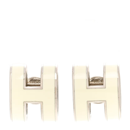 Hermes Palladium Lacquered Mini Pop H Earrings White 1 of 9