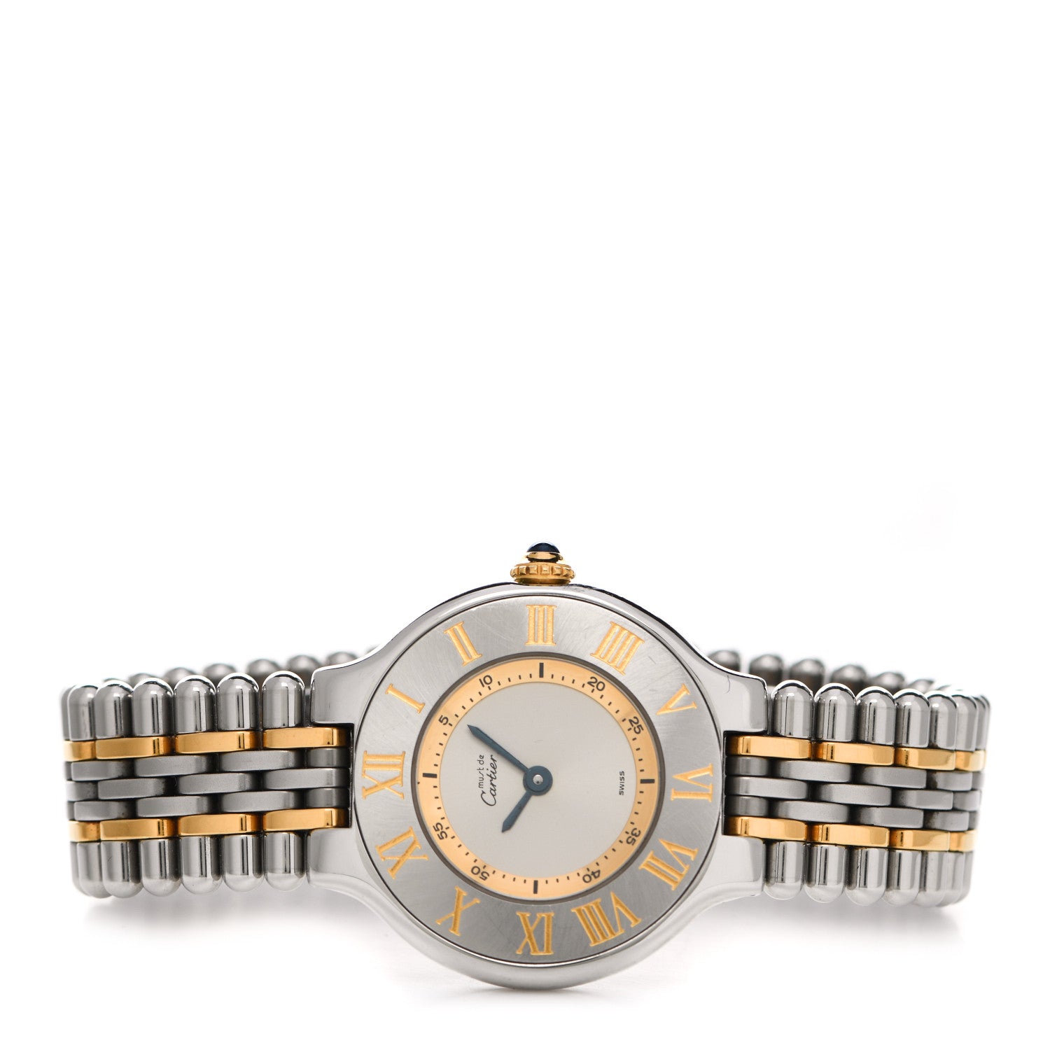 Cartier Stainless Steel 18K Yellow Gold 28mm Must De 21 Bullet Link Quartz Watch 2 of 5