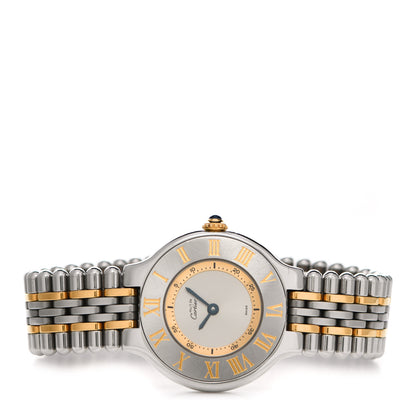 Cartier Stainless Steel 18K Yellow Gold 28mm Must De 21 Bullet Link Quartz Watch 2 of 5