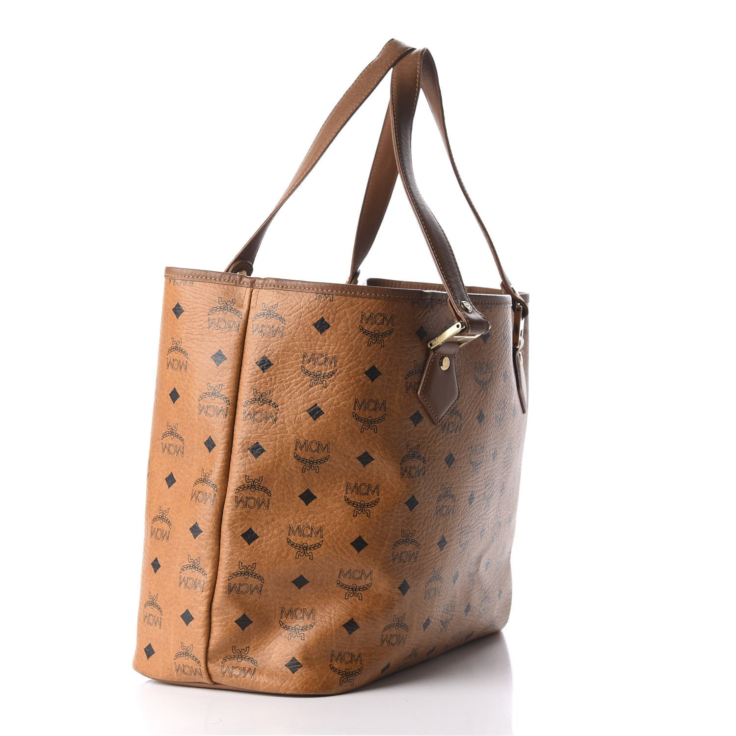 MCM Visetos Crocodile Embossed Medium Liz Shopper Tote Cognac 3 of 9