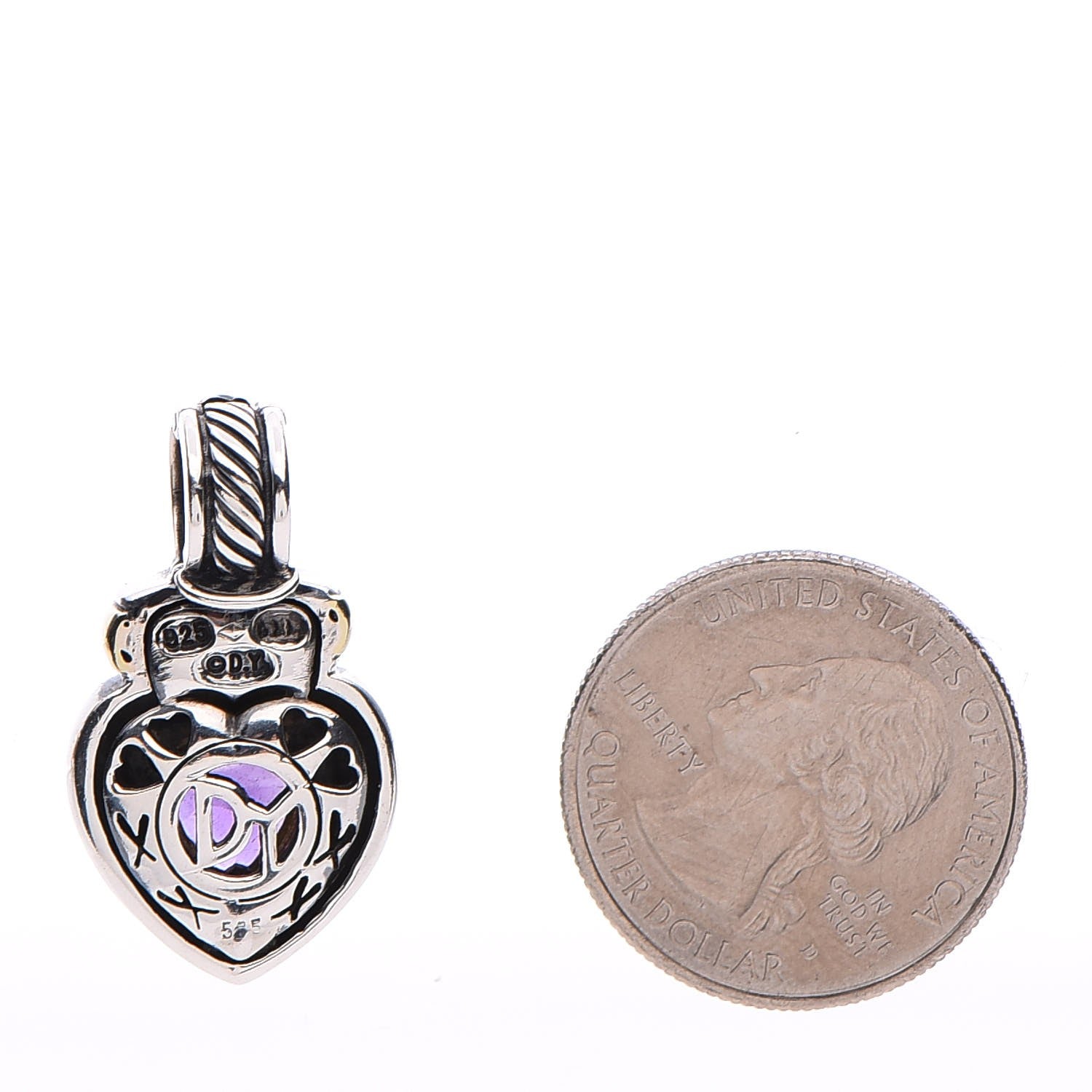 David Yurman Sterling Silver 14K Gold Amethyst Heart Enhancer Pendant 2 of 4