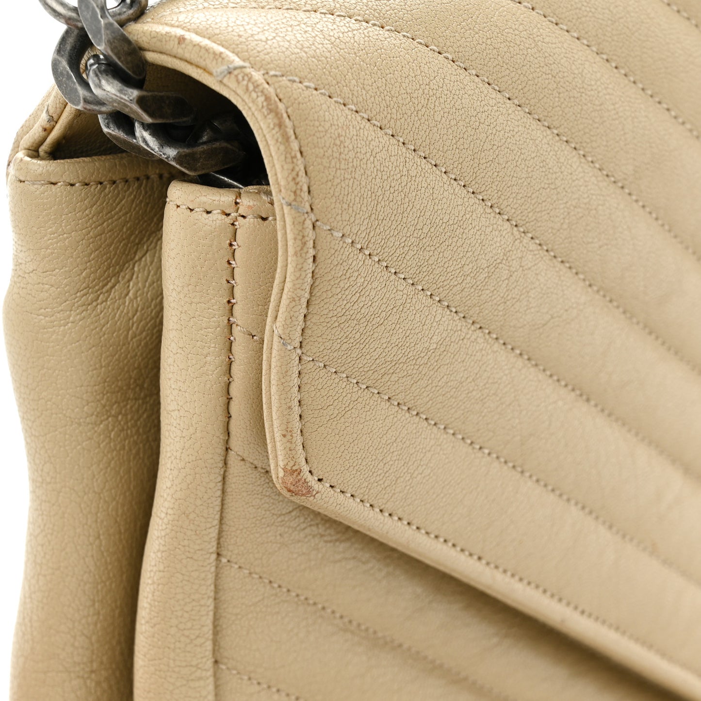 Sheepskin Matelasse Chevron Monogram Large College Satchel Beige