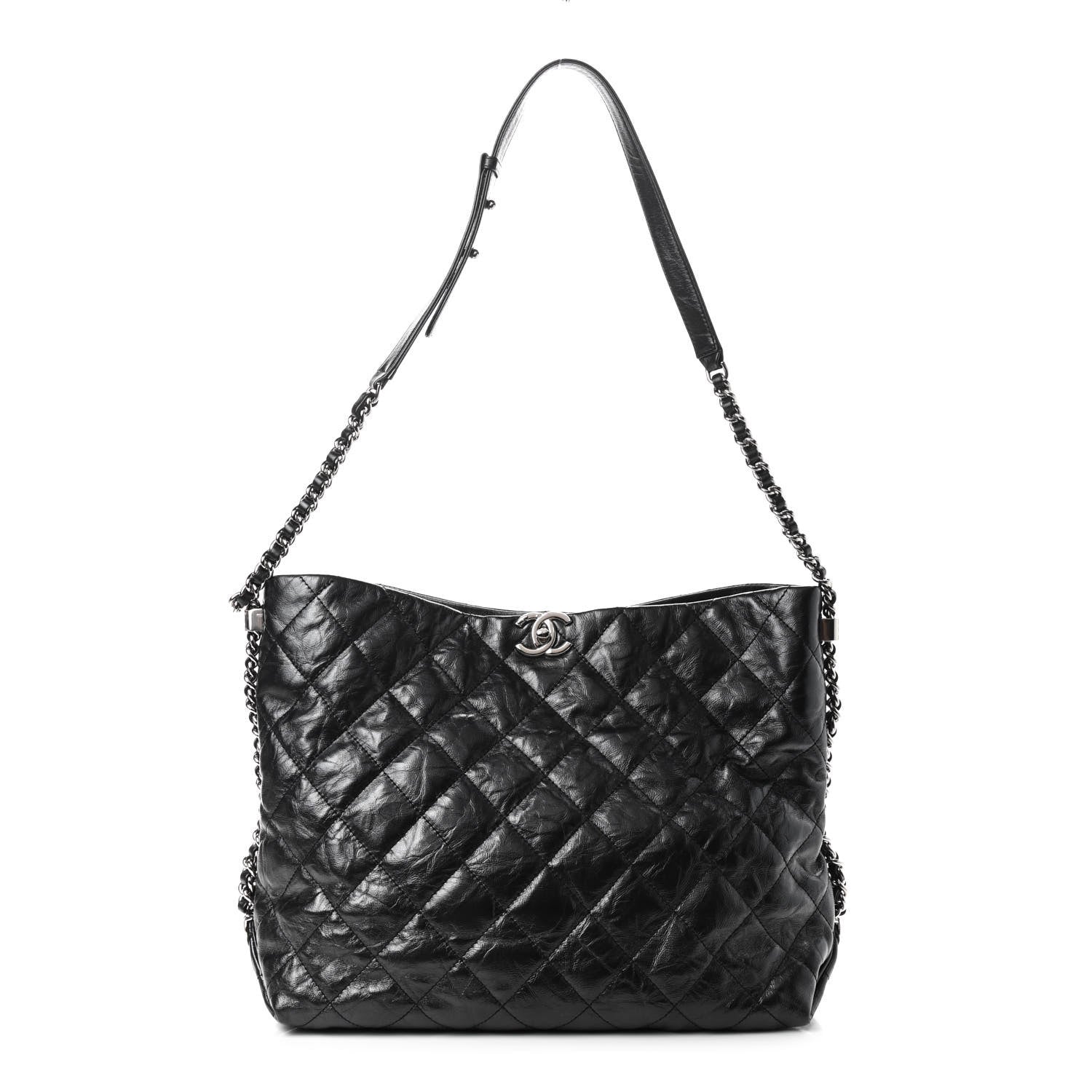 Chanel Metallic Crackled Calfskin Quilted Medium Big Bang Hobo Black 1 of 8