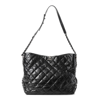 Chanel Metallic Crackled Calfskin Quilted Medium Big Bang Hobo Black 1 of 8