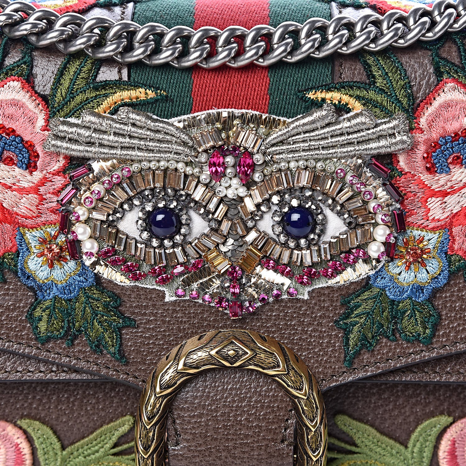 Gucci Calfskin Web Owl Embroidered Medium Dionysus Shoulder Bag New Acero Multicolor 10 of 10