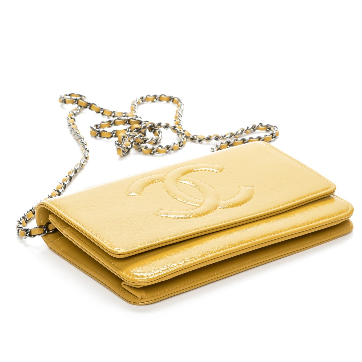 Patent Caviar Timeless CC Wallet on Chain WOC Yellow