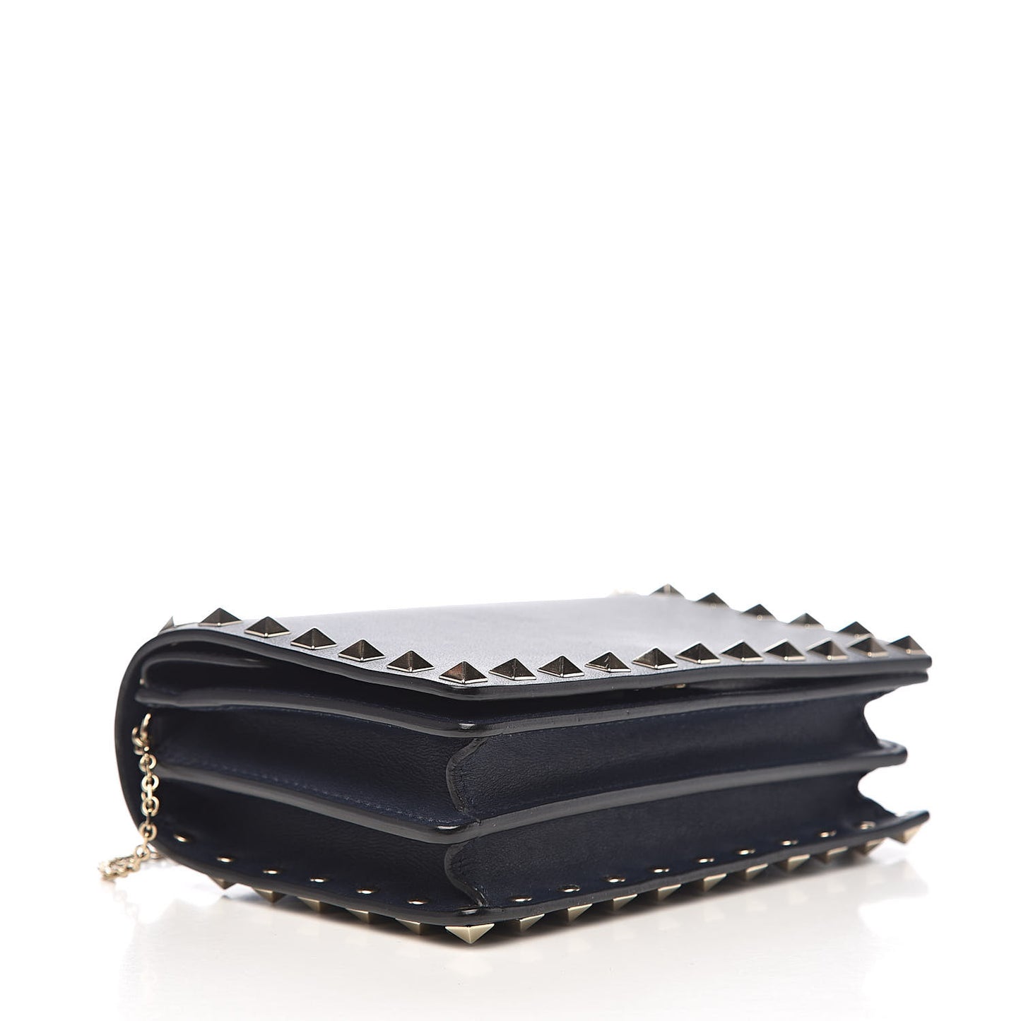 Calfskin Rockstud Wallet on Chain Marine