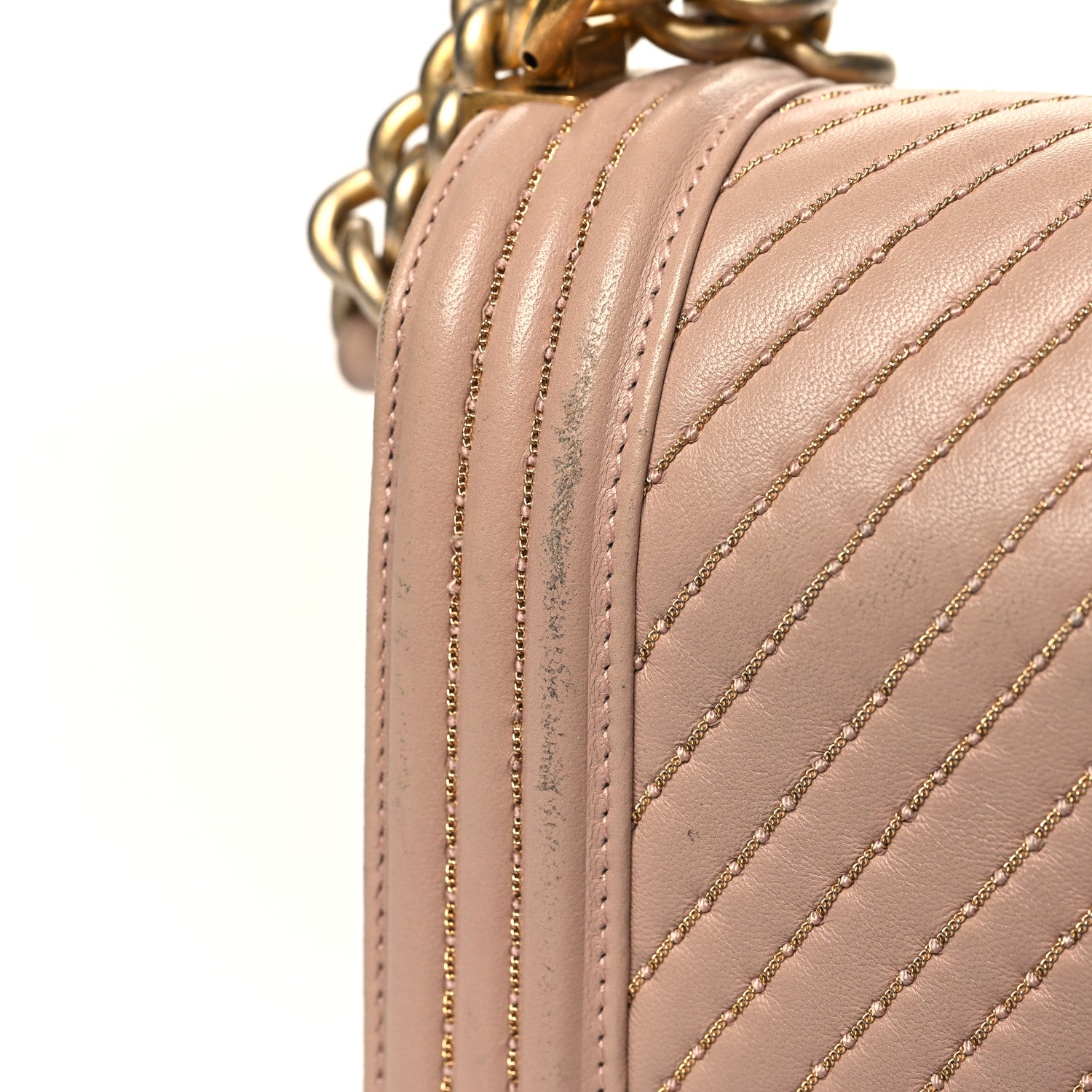 Chanel Lambskin Chevron Chain Stitched Medium Boy Flap Beige 15 of 16