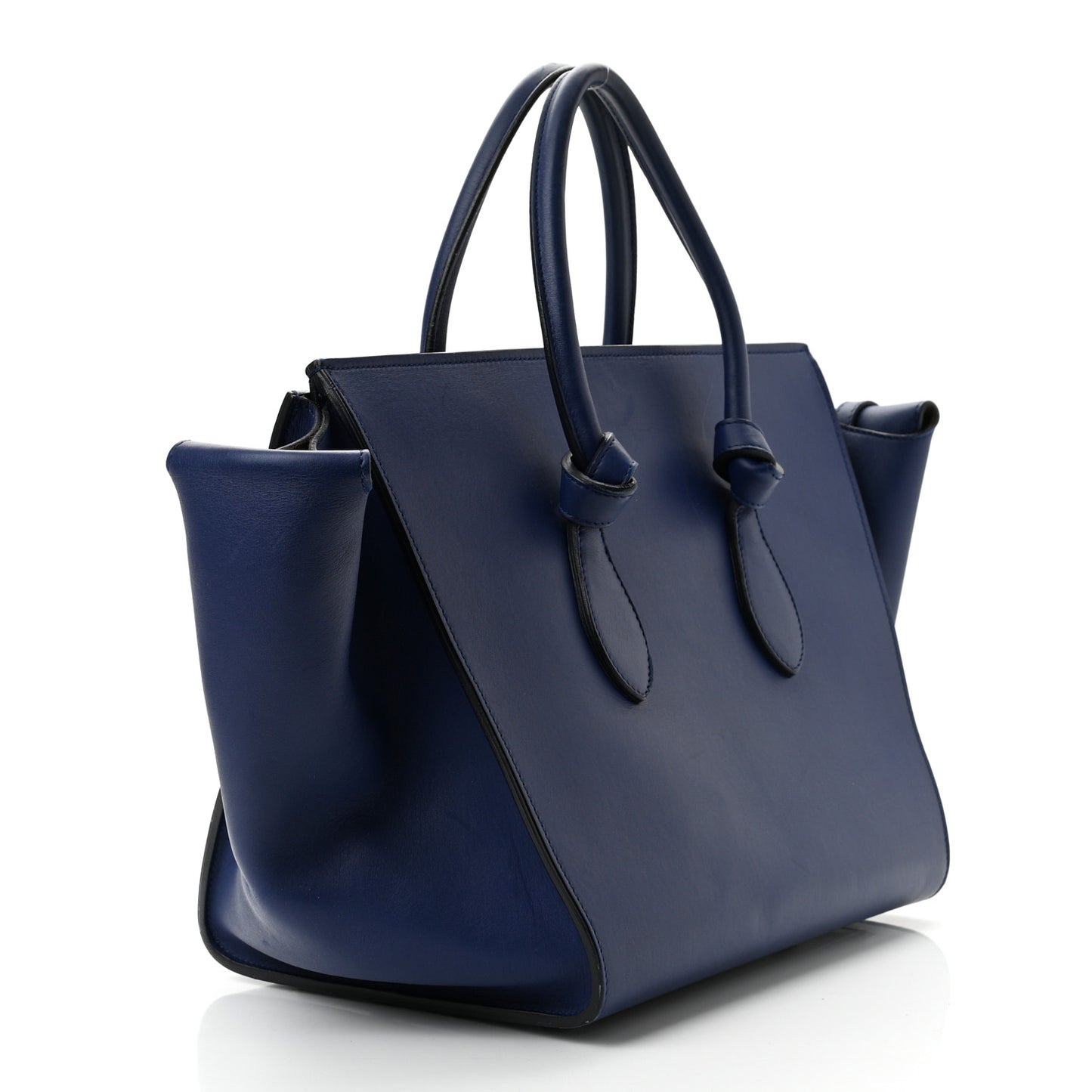 Smooth Calfskin Small Tie Knot Tote Dark Indigo