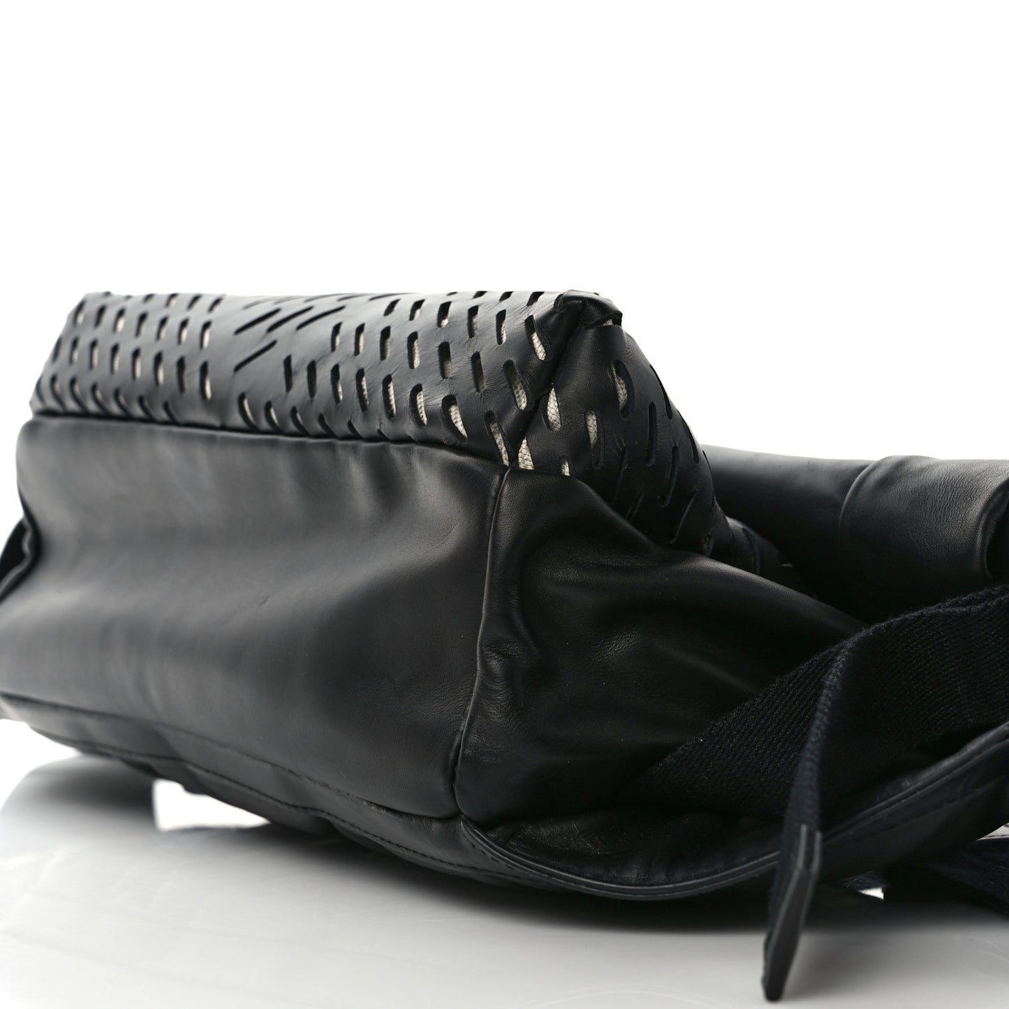 Perforated Calfskin Quilted Belt Bag Black