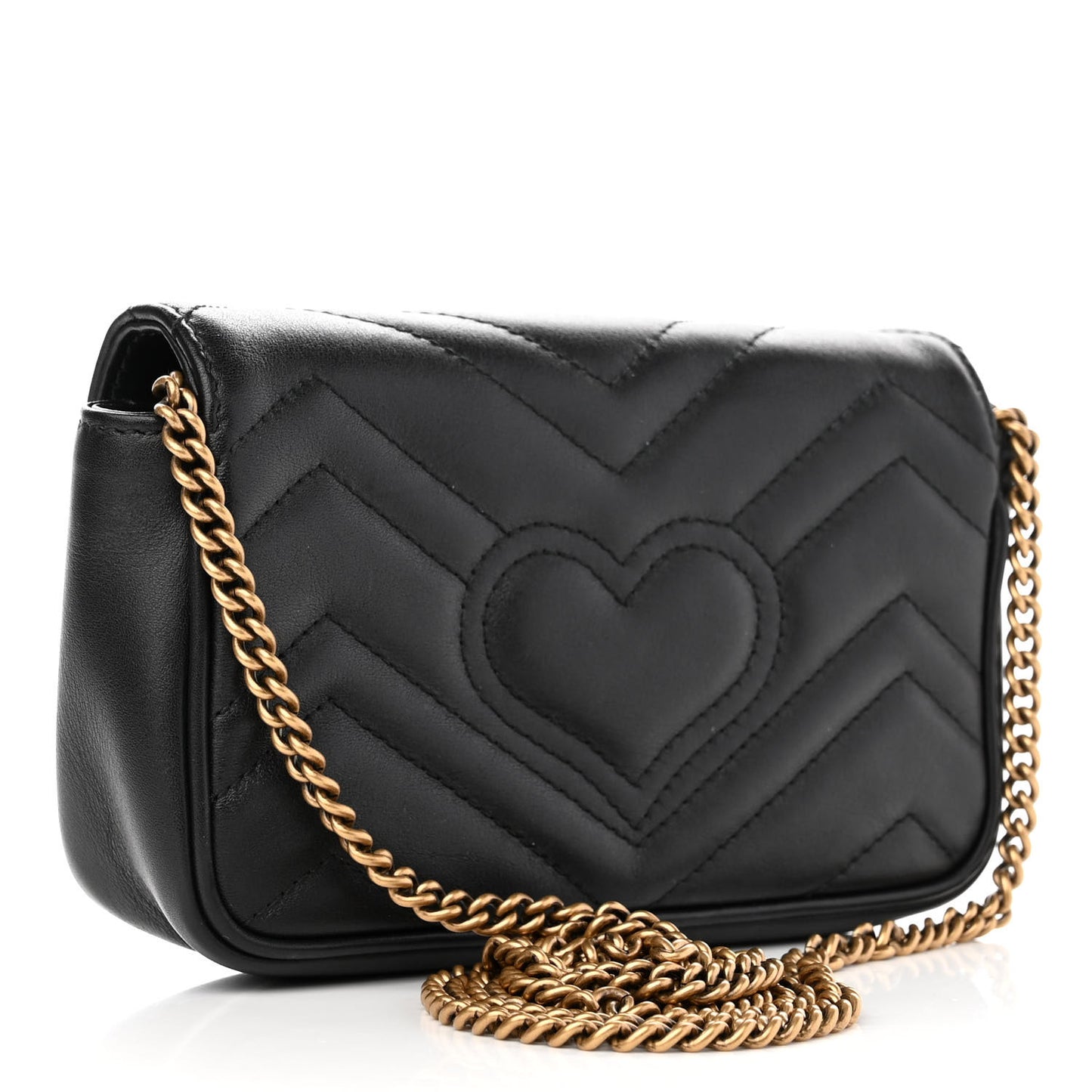 Calfskin Matelasse Super Mini GG Marmont Shoulder Bag Black