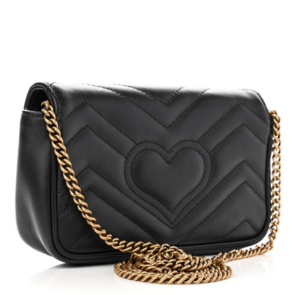 Gucci Calfskin Matelasse Super Mini GG Marmont Shoulder Bag Black 3 of 10