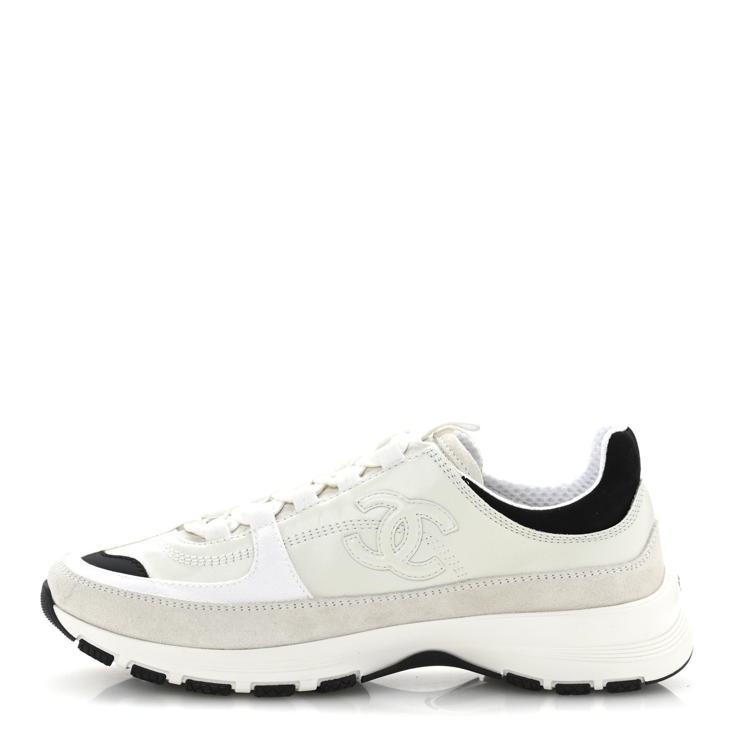 Suede Calfskin Womens CC Sneakers 37 White Black