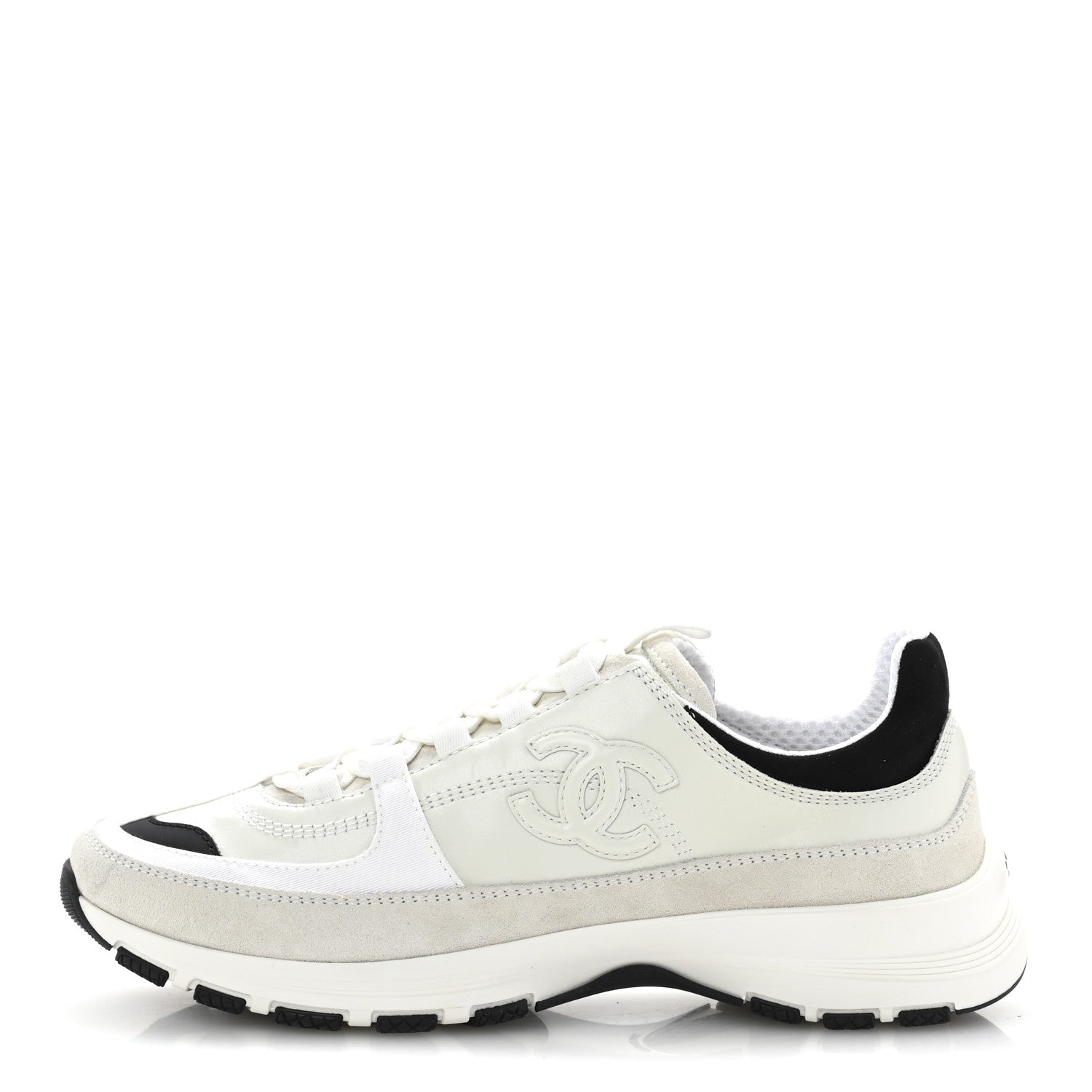 Chanel Suede Calfskin Womens CC Sneakers 37 White Black 1 of 9
