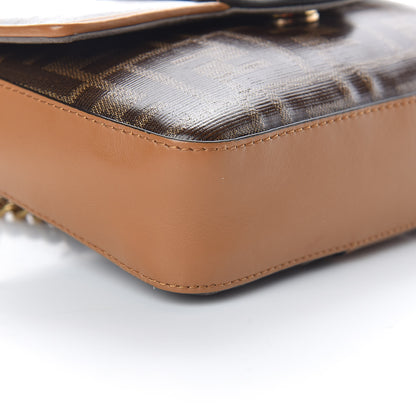 Fendi Glazed Fabric Vitello Century FF 1974 Stamp Patch Mini Double F Crossbody Bag Mogano Panna Caramello 8 of 10