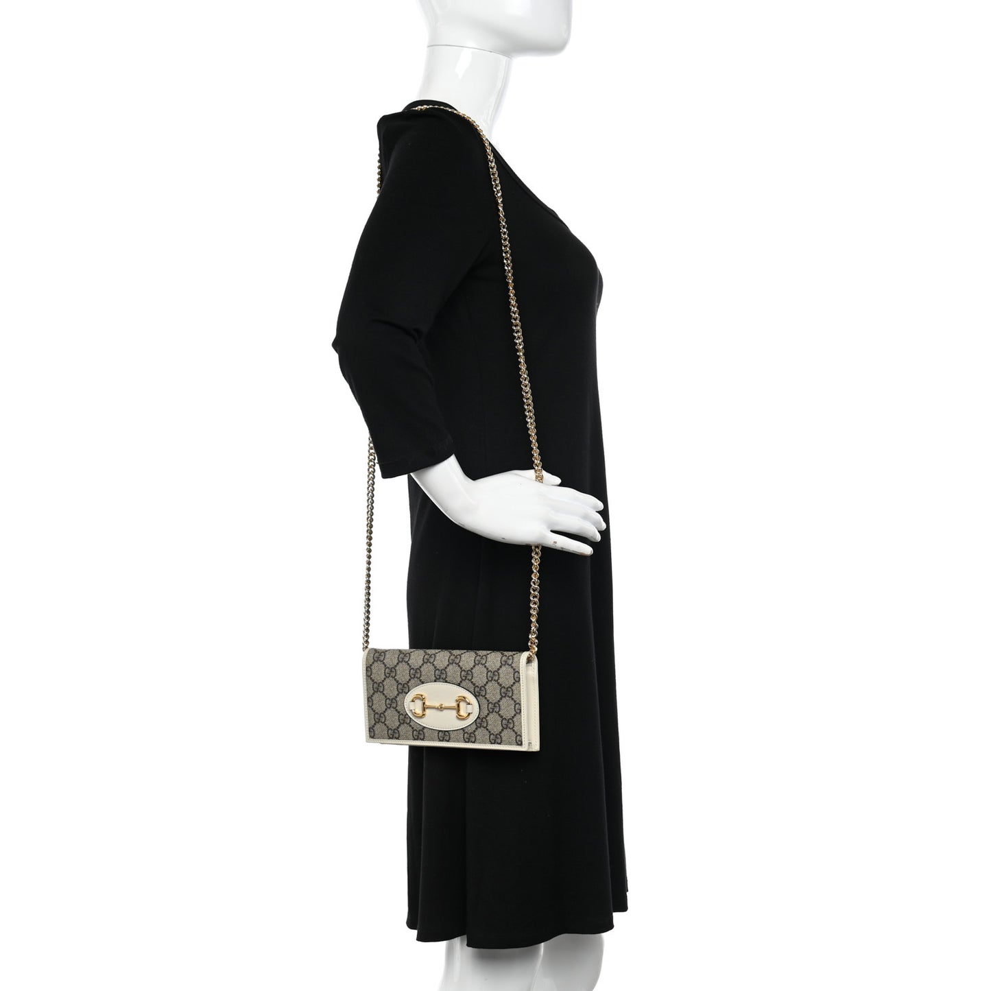 GG Supreme Monogram Azalea Calfskin Horsebit 1955 Wallet On Chain Beige Ebony Mystic White