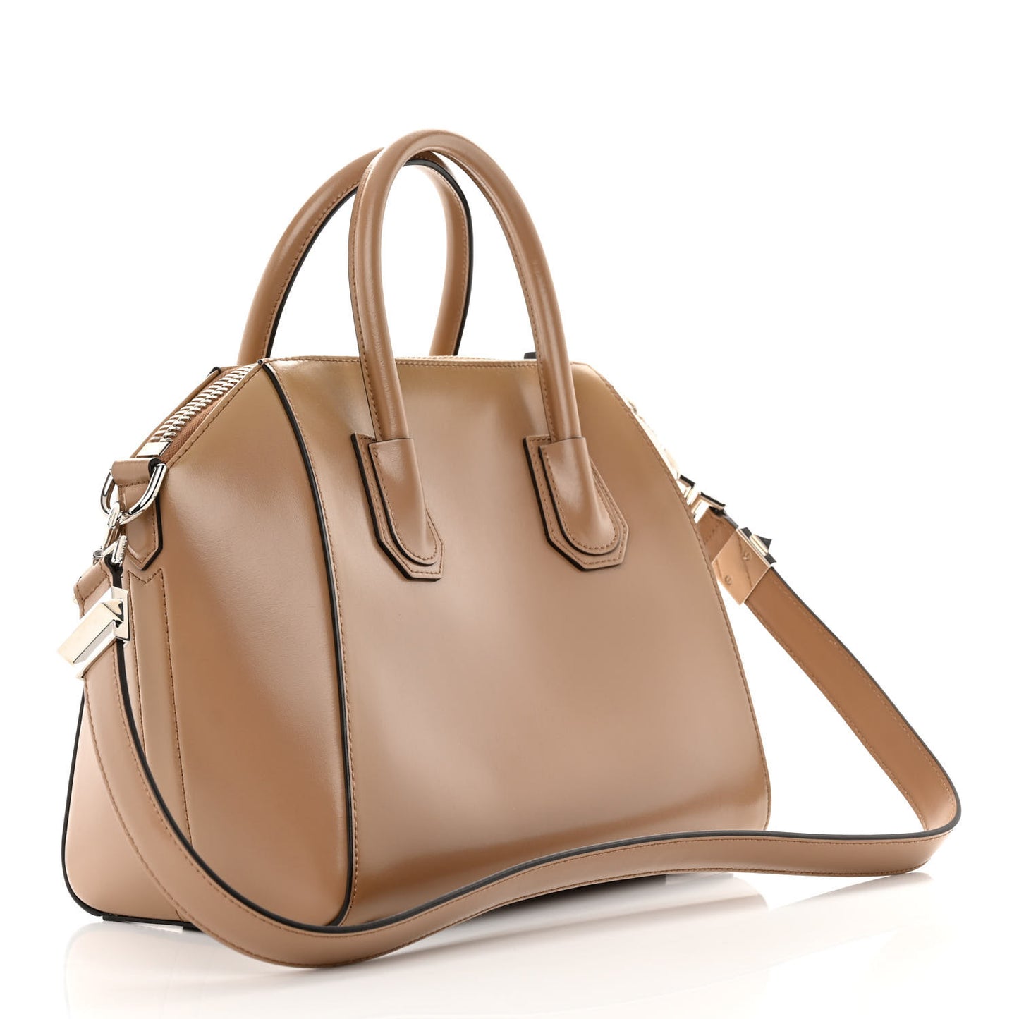 Shiny Lord Calfskin Small Antigona Dark Beige