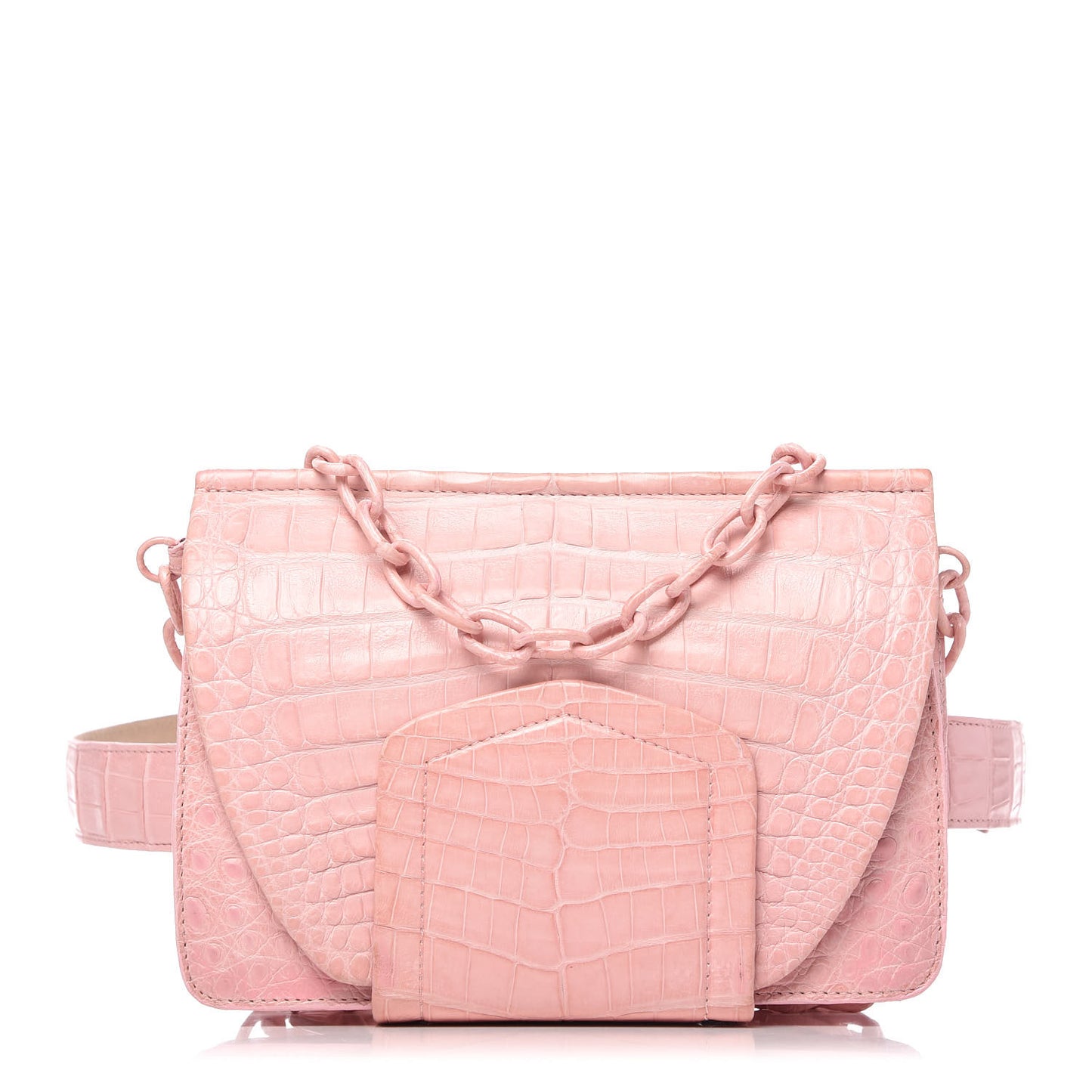 Crocodile Flap Belt Bag Pink