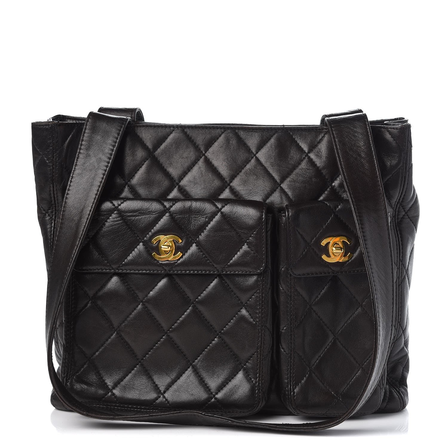 Chanel Lambskin Quilted Double Pocket Tote Black 1 of 8