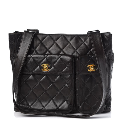 Chanel Lambskin Quilted Double Pocket Tote Black 1 of 8