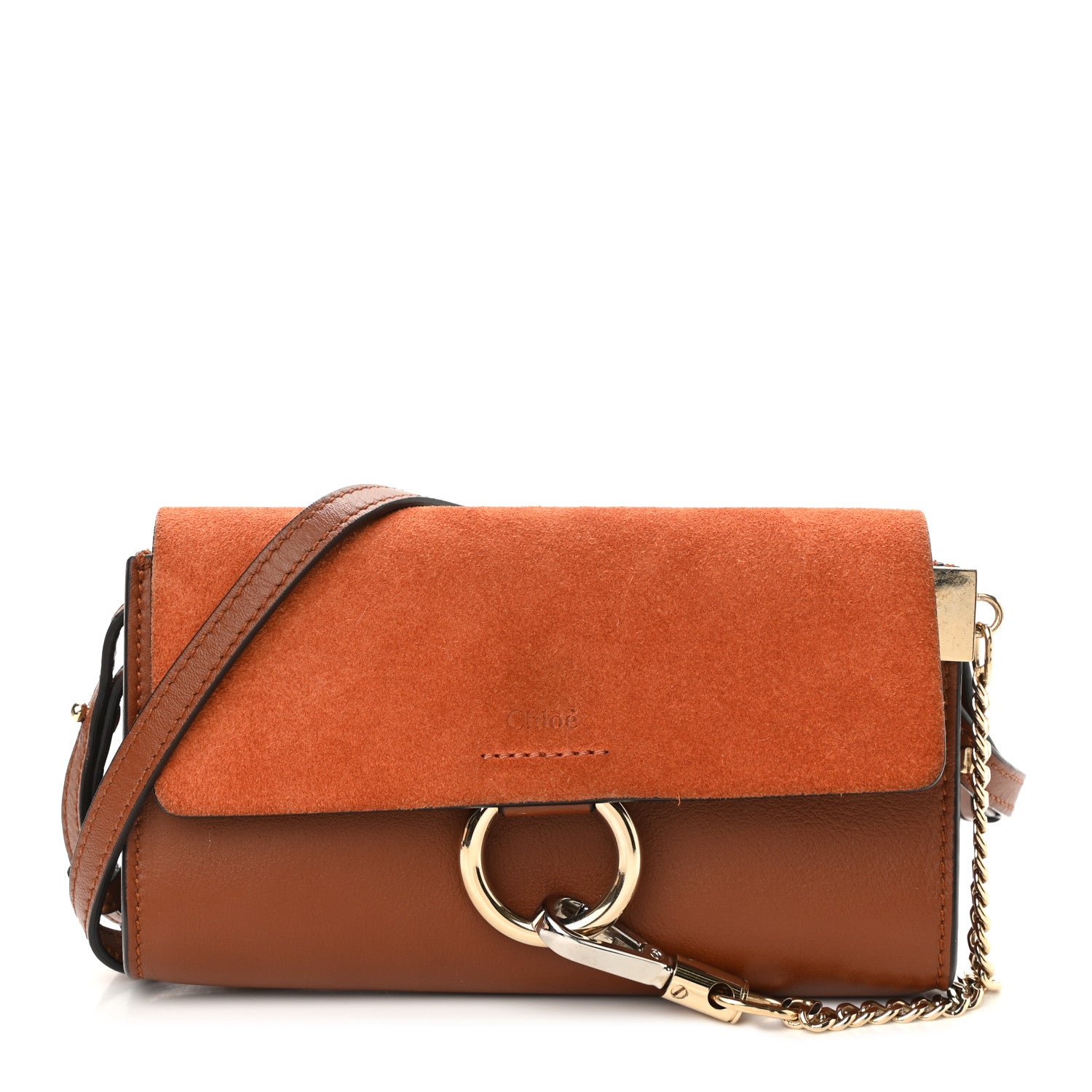 Chloe Suede Calfskin Mini Faye Shoulder Bag Tobacco 1 of 11