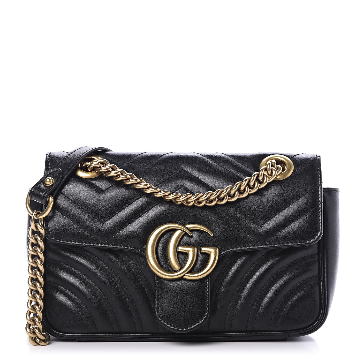 Gucci Calfskin Matelasse Mini GG Marmont Shoulder Bag Black 1 of 11