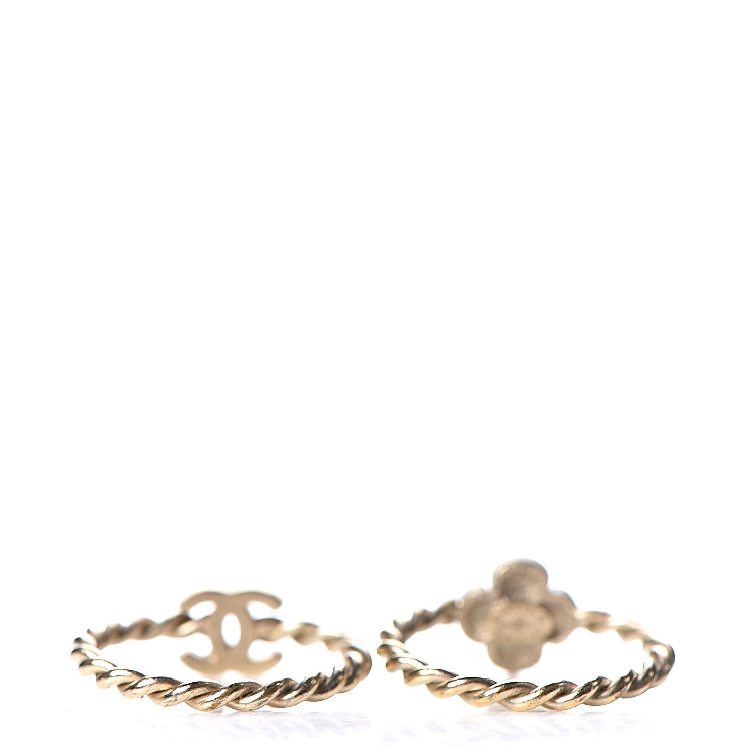 Chanel Enamel Camellia CC Ring Set of 2 6 4.5 Light Gold White 4 of 6