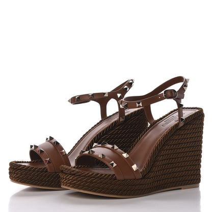 Valentino Garavani Calfskin Rockstud Torchon Espadrille 25/115mm Wedge Sandals 40 Cuoio 2 of 8