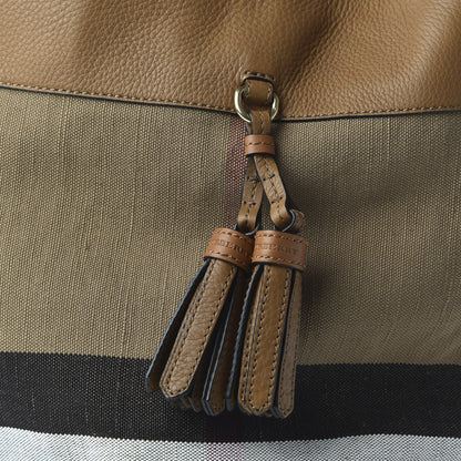 Burberry Grainy Calfskin Canvas Mega Check Medium Ashby Tassel Hobo Saddle Brown 10 of 10