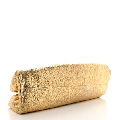 Bottega Veneta Metallic Crinkled Lambskin The Pouch Oversized Clutch Oro 4 of 13
