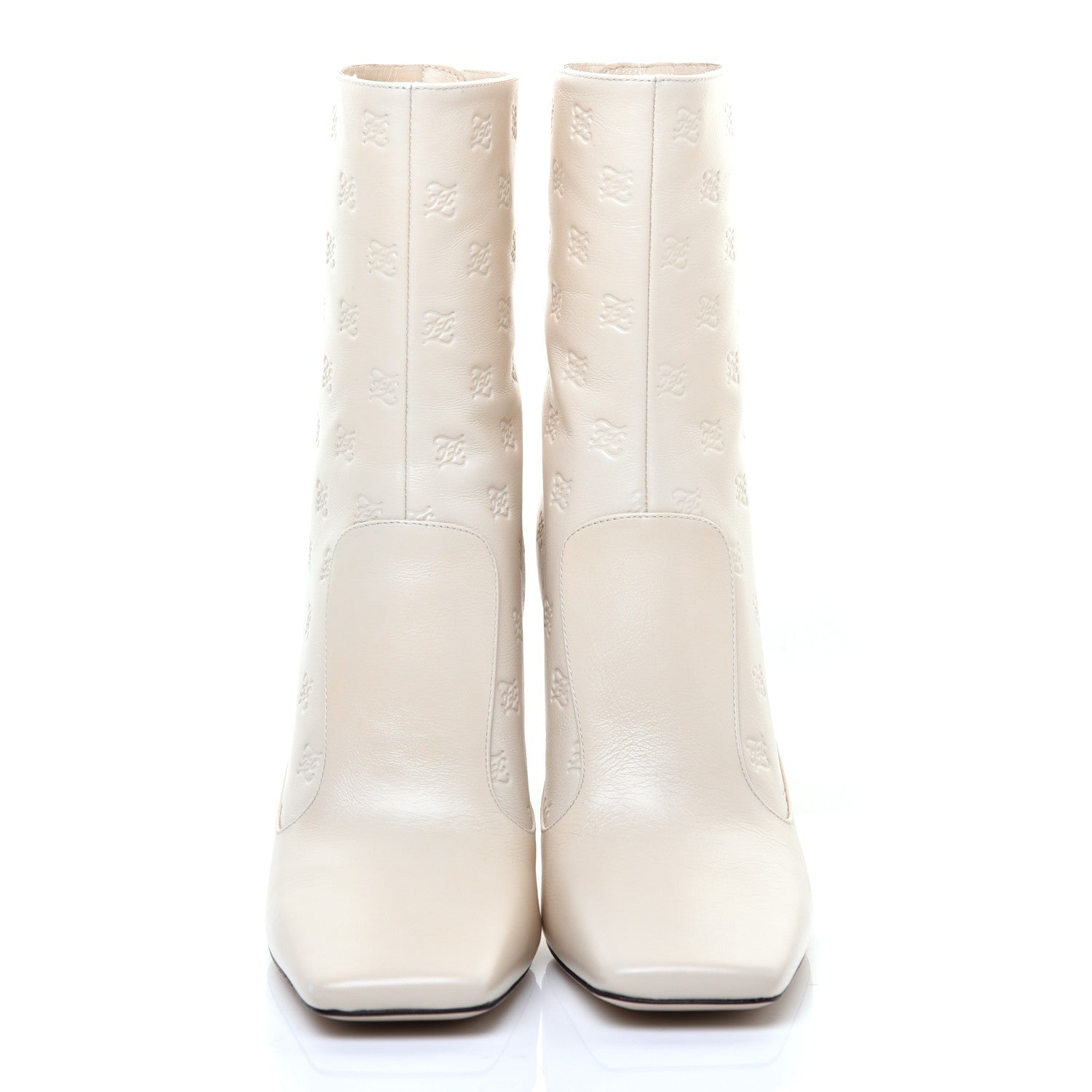 Fendi Vitello Karligraphy Embossed FFreedom High Heel Ankle Boots 39 White 2 of 8