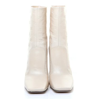 Fendi Vitello Karligraphy Embossed FFreedom High Heel Ankle Boots 39 White 2 of 8