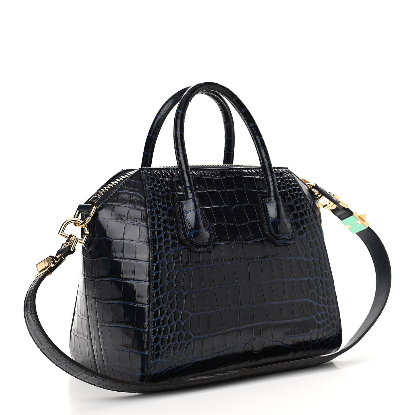 Calfskin Crocodile Embossed Small Antigona Navy