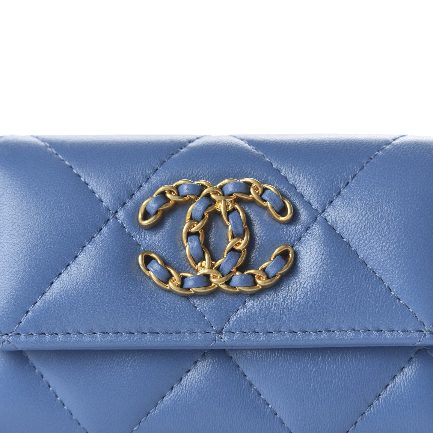 Lambskin Quilted Chanel 19 Flap Card Holder Light Blue