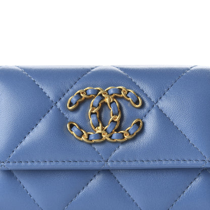Chanel Lambskin Quilted Chanel 19 Flap Card Holder Light Blue 11 of 12
