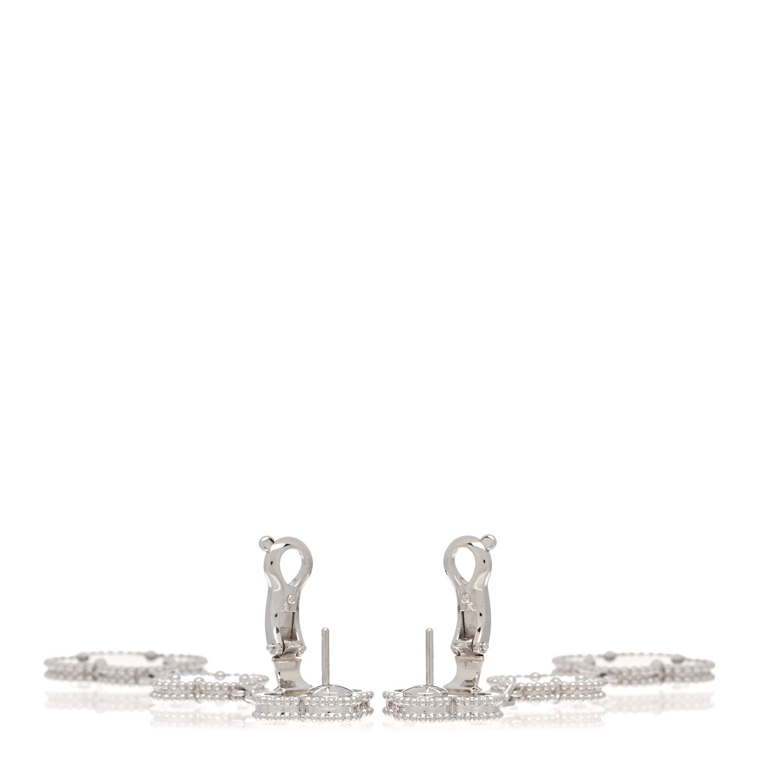 Van Cleef & Arpels 18K White Gold Mother of Pearl Chalcedony 3 Motifs Magic Alhambra Earrings 3 of 5
