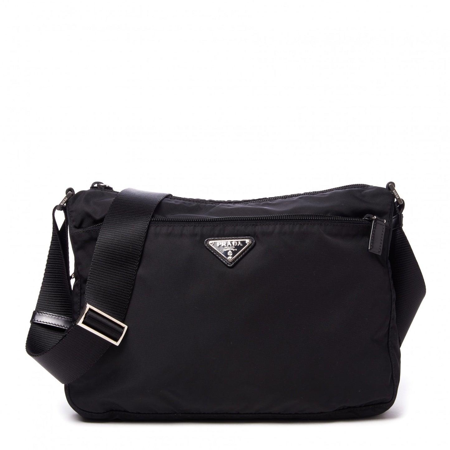 Nylon Flat Messenger Bag Black