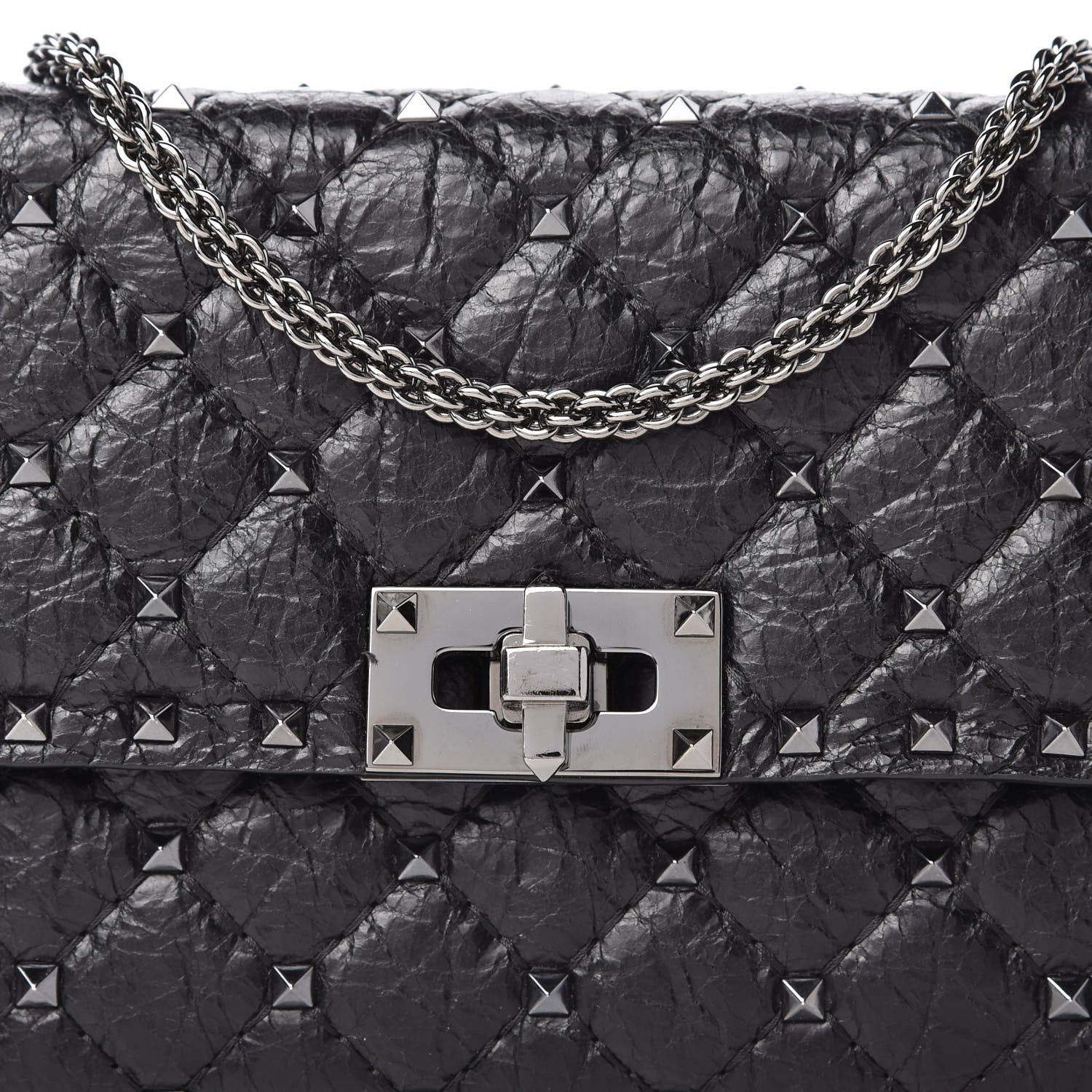 Valentino Garavani Craquele Nappa Rockstud Spike Wallet on Chain Black 9 of 10