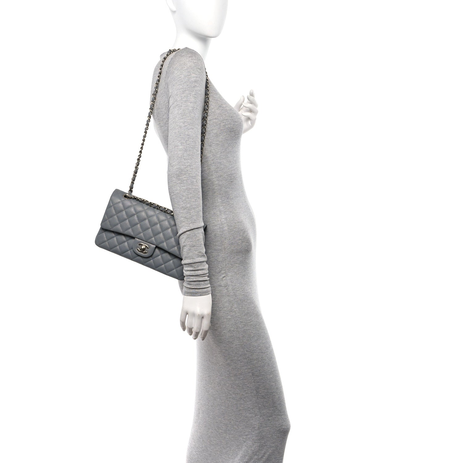 Chanel Caviar Quilted Medium Double Flap Grey 2 of 11